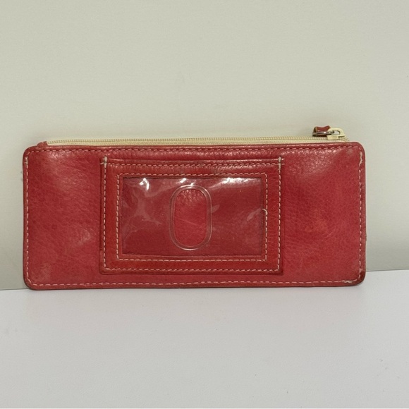 Fossil Burgundy Red Leather Card Wallet ID Holder Zip Pouch Vintage 7” X 3” - Picture 5 of 6